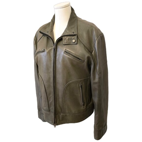 Men's Danier Genuine Leather Moto Jacket Grey Taupe Fall Zip Up Racer Sz M - Picture 2 of 13